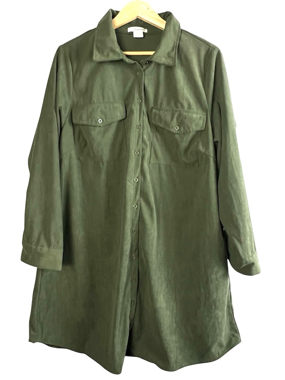 Passport Olive Green Corduroy Button Front Utility Shirt Dress Size 2X